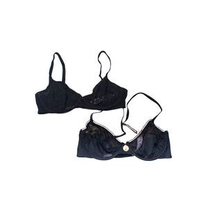 Savage x Fenty set of two black mesh bralettes size 34D Underwire lingerie sheer